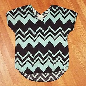 Light turquoise and navy chevron shirt